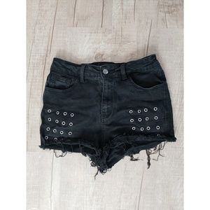 Black distressed high waisted shorts
